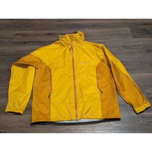 Montbell Mens Yellow Hooded Full Zip Rain Jacket Windbreaker Shell Size Large